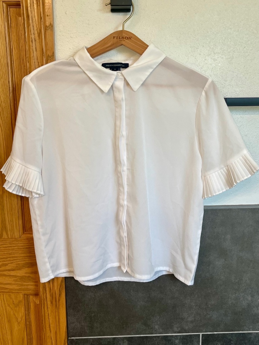 French Connection White Pleated Flutter Sleeve Mila Blouse‎ Ruffle Shirt Small